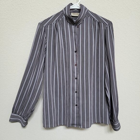 Vintage Tops - Vintage Blouse Nordstrom Womens Large 80s Vertical Stripe Office Business Casual